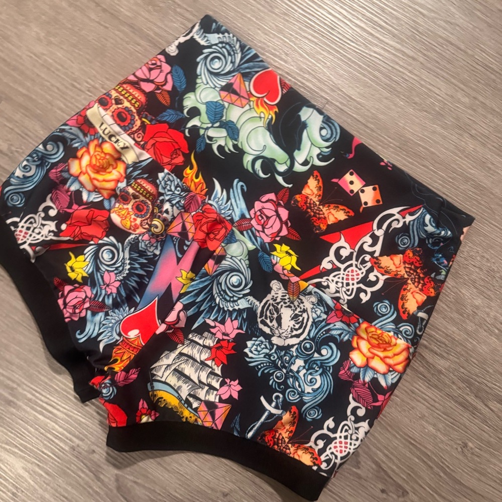 Women’s American Traditional Tattoo-Print Athletic Shorts by Derby Kiss